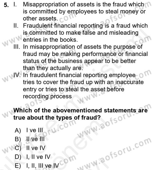 Accounting 1 Dersi 2018 - 2019 Yılı (Final) Dönem Sonu Sınav Soruları 5. Soru