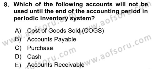 Accounting 1 Dersi 2018 - 2019 Yılı (Final) Dönem Sonu Sınav Soruları 8. Soru