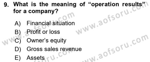 Accounting 1 Dersi 2018 - 2019 Yılı (Final) Dönem Sonu Sınav Soruları 9. Soru
