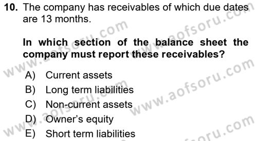 Accounting 1 Dersi 2018 - 2019 Yılı Yaz Okulu Sınav Soruları 10. Soru