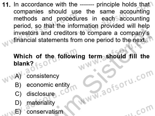 Accounting 1 Dersi 2018 - 2019 Yılı Yaz Okulu Sınav Soruları 11. Soru