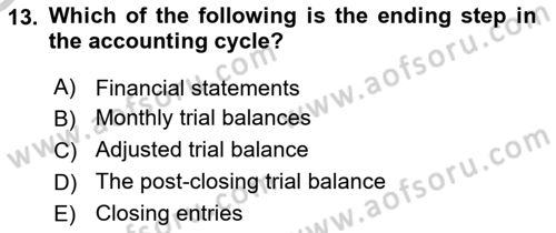 Accounting 1 Dersi 2018 - 2019 Yılı Yaz Okulu Sınav Soruları 13. Soru