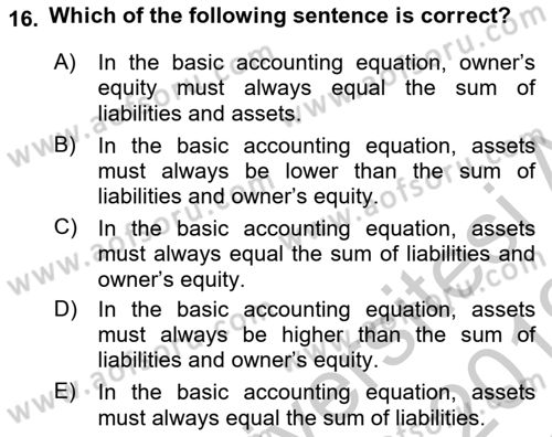 Accounting 1 Dersi 2018 - 2019 Yılı Yaz Okulu Sınav Soruları 16. Soru