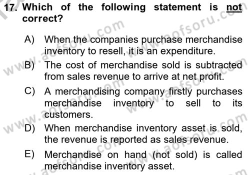 Accounting 1 Dersi 2018 - 2019 Yılı Yaz Okulu Sınav Soruları 17. Soru