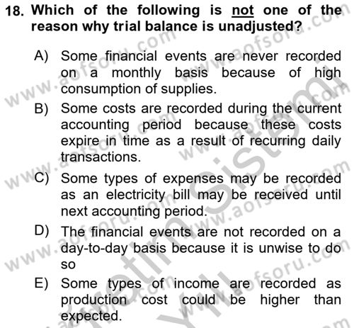 Accounting 1 Dersi 2018 - 2019 Yılı Yaz Okulu Sınav Soruları 18. Soru