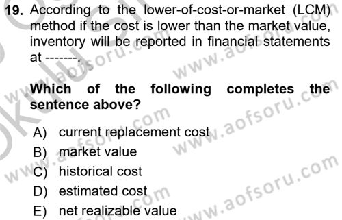Accounting 1 Dersi 2018 - 2019 Yılı Yaz Okulu Sınav Soruları 19. Soru