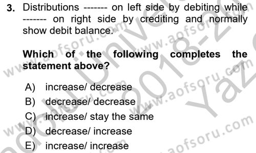 Accounting 1 Dersi 2018 - 2019 Yılı Yaz Okulu Sınav Soruları 3. Soru