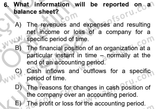 Accounting 1 Dersi 2018 - 2019 Yılı Yaz Okulu Sınav Soruları 6. Soru