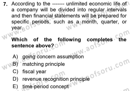 Accounting 1 Dersi 2018 - 2019 Yılı Yaz Okulu Sınav Soruları 7. Soru