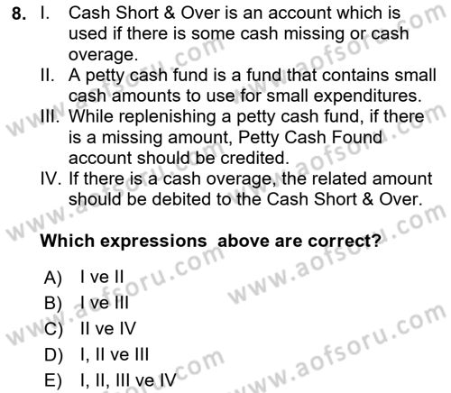 Accounting 1 Dersi 2018 - 2019 Yılı Yaz Okulu Sınav Soruları 8. Soru