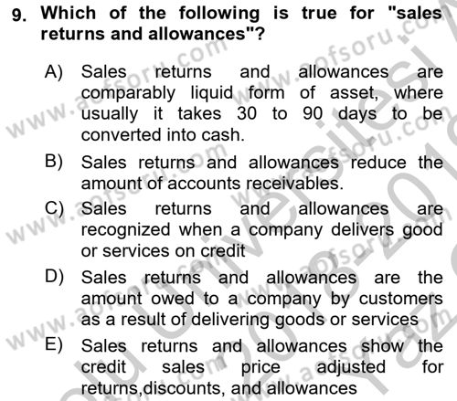 Accounting 1 Dersi 2018 - 2019 Yılı Yaz Okulu Sınav Soruları 9. Soru