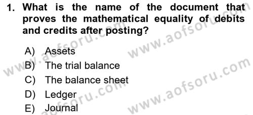 Accounting 1 Dersi 2019 - 2020 Yılı (Vize) Ara Sınav Soruları 1. Soru