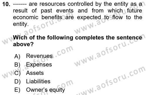 Accounting 1 Dersi 2019 - 2020 Yılı (Vize) Ara Sınav Soruları 10. Soru