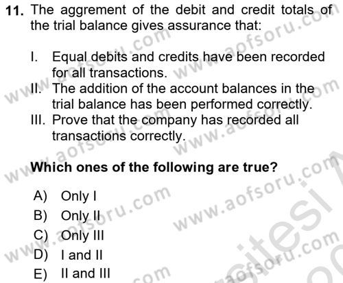 Accounting 1 Dersi 2019 - 2020 Yılı (Vize) Ara Sınav Soruları 11. Soru