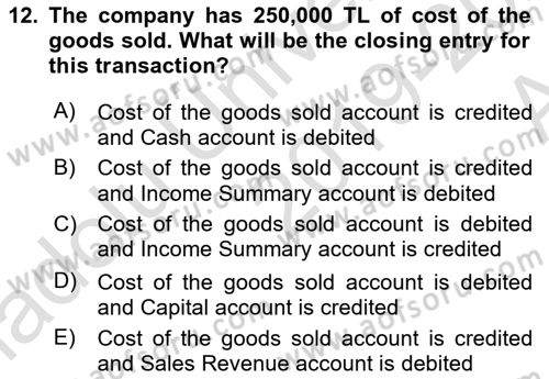 Accounting 1 Dersi 2019 - 2020 Yılı (Vize) Ara Sınav Soruları 12. Soru