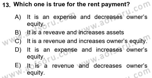 Accounting 1 Dersi 2019 - 2020 Yılı (Vize) Ara Sınav Soruları 13. Soru