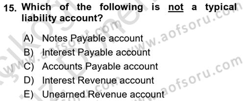 Accounting 1 Dersi 2019 - 2020 Yılı (Vize) Ara Sınav Soruları 15. Soru