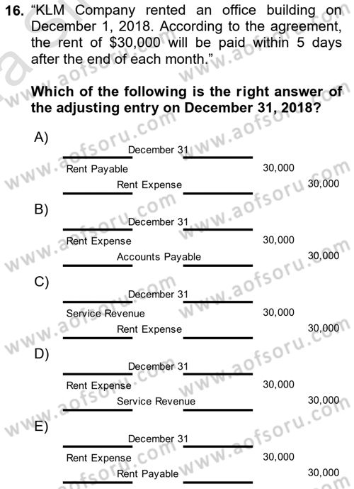 Accounting 1 Dersi 2019 - 2020 Yılı (Vize) Ara Sınav Soruları 16. Soru