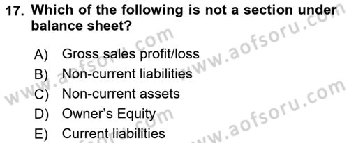 Accounting 1 Dersi 2019 - 2020 Yılı (Vize) Ara Sınav Soruları 17. Soru