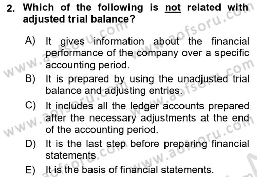 Accounting 1 Dersi 2019 - 2020 Yılı (Vize) Ara Sınavı 2. Soru