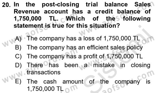 Accounting 1 Dersi 2019 - 2020 Yılı (Vize) Ara Sınav Soruları 20. Soru