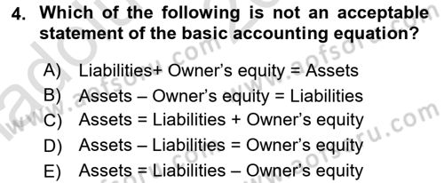 Accounting 1 Dersi 2019 - 2020 Yılı (Vize) Ara Sınav Soruları 4. Soru