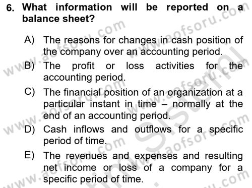 Accounting 1 Dersi 2019 - 2020 Yılı (Vize) Ara Sınav Soruları 6. Soru