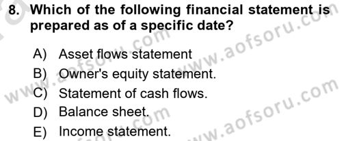 Accounting 1 Dersi 2019 - 2020 Yılı (Vize) Ara Sınav Soruları 8. Soru