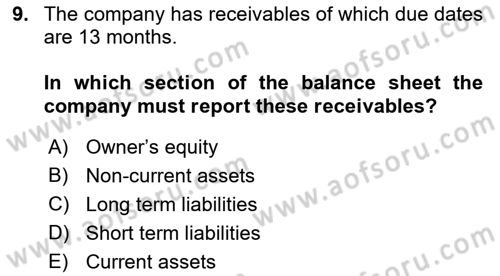 Accounting 1 Dersi 2019 - 2020 Yılı (Vize) Ara Sınav Soruları 9. Soru