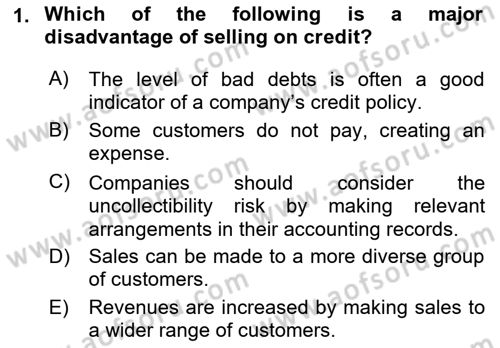 Accounting 1 Dersi 2019 - 2020 Yılı (Final) Dönem Sonu Sınavı 1. Soru