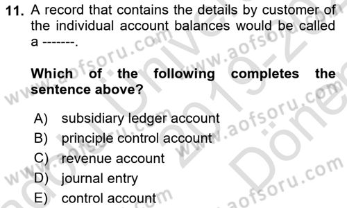 Accounting 1 Dersi 2019 - 2020 Yılı (Final) Dönem Sonu Sınavı 11. Soru