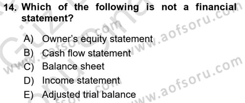 Accounting 1 Dersi 2019 - 2020 Yılı (Final) Dönem Sonu Sınavı 14. Soru