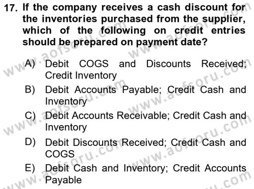 Accounting 1 Dersi 2019 - 2020 Yılı (Final) Dönem Sonu Sınavı 17. Soru