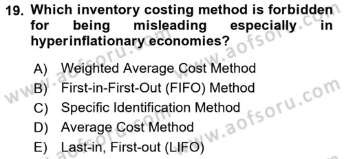 Accounting 1 Dersi 2019 - 2020 Yılı (Final) Dönem Sonu Sınavı 19. Soru