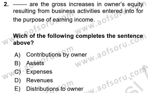 Accounting 1 Dersi 2019 - 2020 Yılı (Final) Dönem Sonu Sınavı 2. Soru