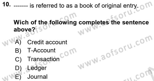 Accounting 1 Dersi 2020 - 2021 Yılı Yaz Okulu Sınav Soruları 10. Soru