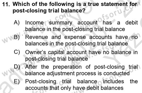 Accounting 1 Dersi 2020 - 2021 Yılı Yaz Okulu Sınav Soruları 11. Soru