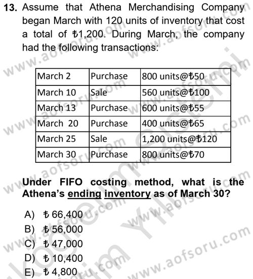 Accounting 1 Dersi 2020 - 2021 Yılı Yaz Okulu Sınav Soruları 13. Soru