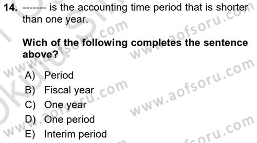 Accounting 1 Dersi 2020 - 2021 Yılı Yaz Okulu Sınav Soruları 14. Soru