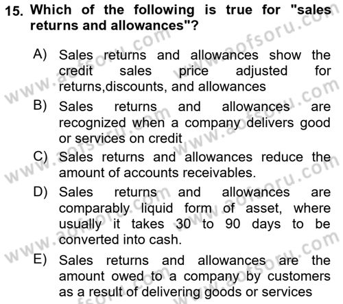 Accounting 1 Dersi 2020 - 2021 Yılı Yaz Okulu Sınav Soruları 15. Soru