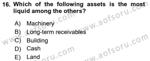 Accounting 1 Dersi 2020 - 2021 Yılı Yaz Okulu Sınav Soruları 16. Soru