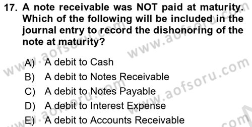 Accounting 1 Dersi 2020 - 2021 Yılı Yaz Okulu Sınav Soruları 17. Soru