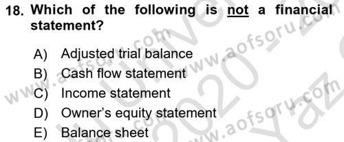 Accounting 1 Dersi 2020 - 2021 Yılı Yaz Okulu Sınav Soruları 18. Soru