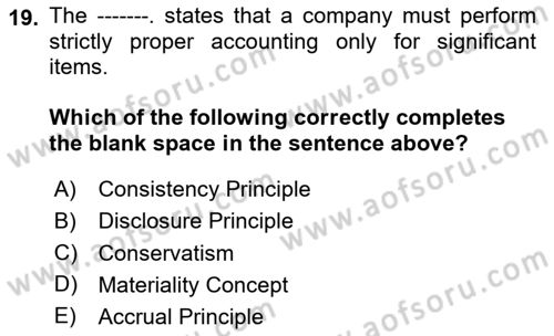 Accounting 1 Dersi 2020 - 2021 Yılı Yaz Okulu Sınav Soruları 19. Soru