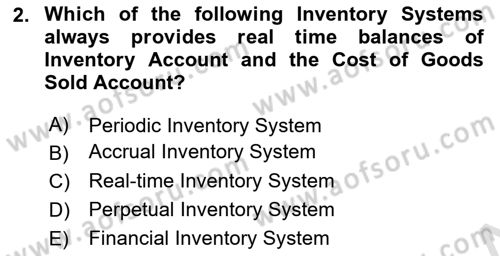 Accounting 1 Dersi 2020 - 2021 Yılı Yaz Okulu Sınav Soruları 2. Soru