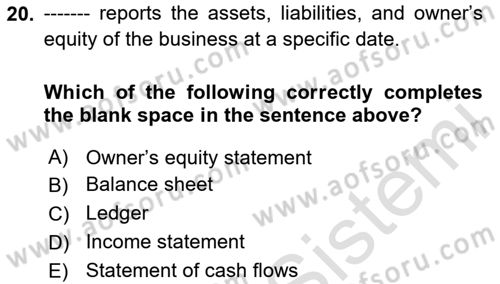 Accounting 1 Dersi 2020 - 2021 Yılı Yaz Okulu Sınav Soruları 20. Soru