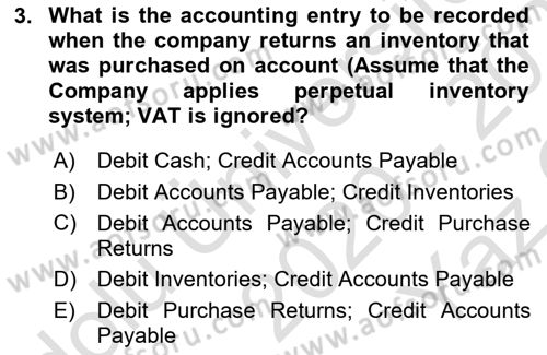 Accounting 1 Dersi 2020 - 2021 Yılı Yaz Okulu Sınav Soruları 3. Soru
