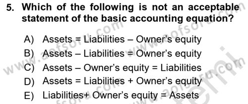 Accounting 1 Dersi 2020 - 2021 Yılı Yaz Okulu Sınav Soruları 5. Soru