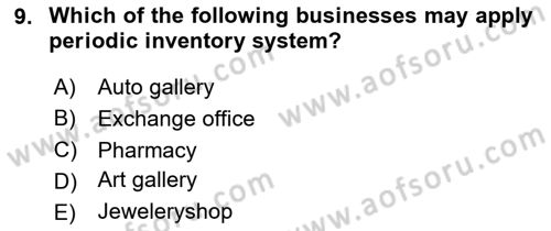Accounting 1 Dersi 2020 - 2021 Yılı Yaz Okulu Sınav Soruları 9. Soru