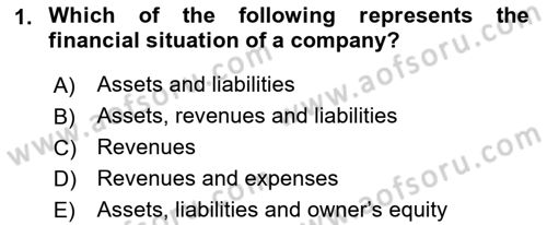 Accounting 1 Dersi 2021 - 2022 Yılı (Vize) Ara Sınav Soruları 1. Soru